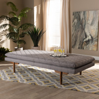 Baxton Studio BBT6812-Grey/Walnut-Daybed Marit Mid-Century Modern Grey Fabric Upholstered Walnut Finished Wood Daybed